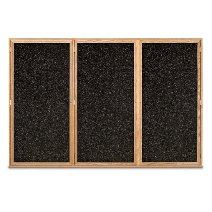 Triple Door Traditional Wood Enclosed Black Recycled Rubber Bulletin Board