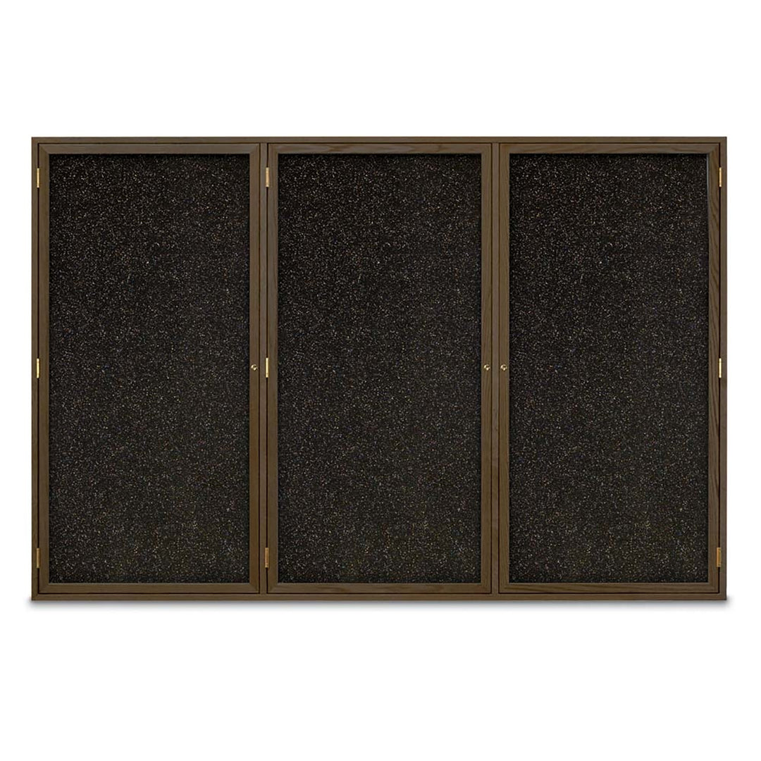 Triple Door Traditional Wood Enclosed Black Recycled Rubber Bulletin Board