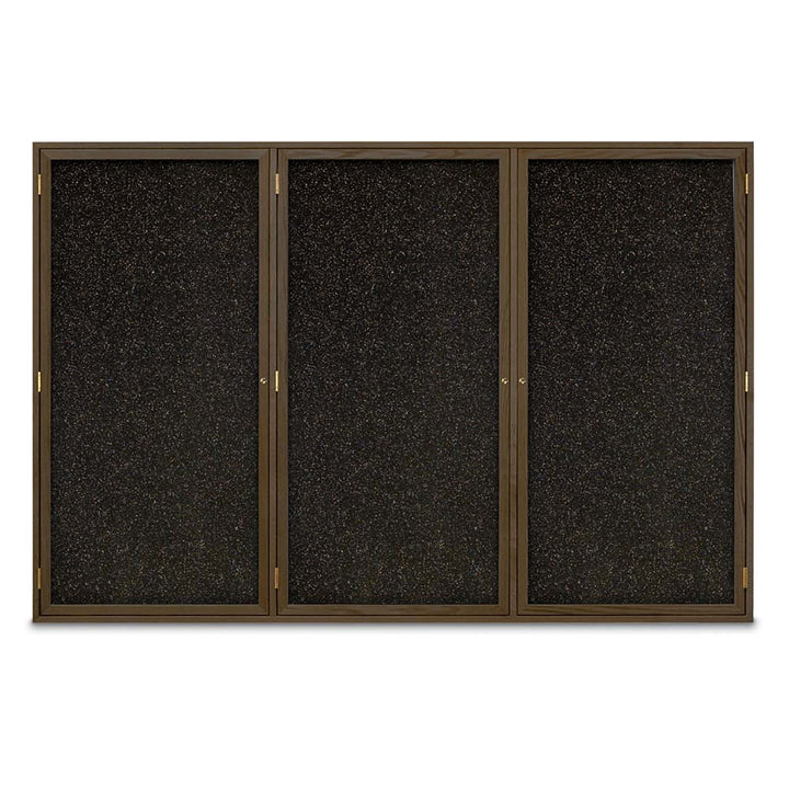 Triple Door Traditional Wood Enclosed Black Recycled Rubber Bulletin Board