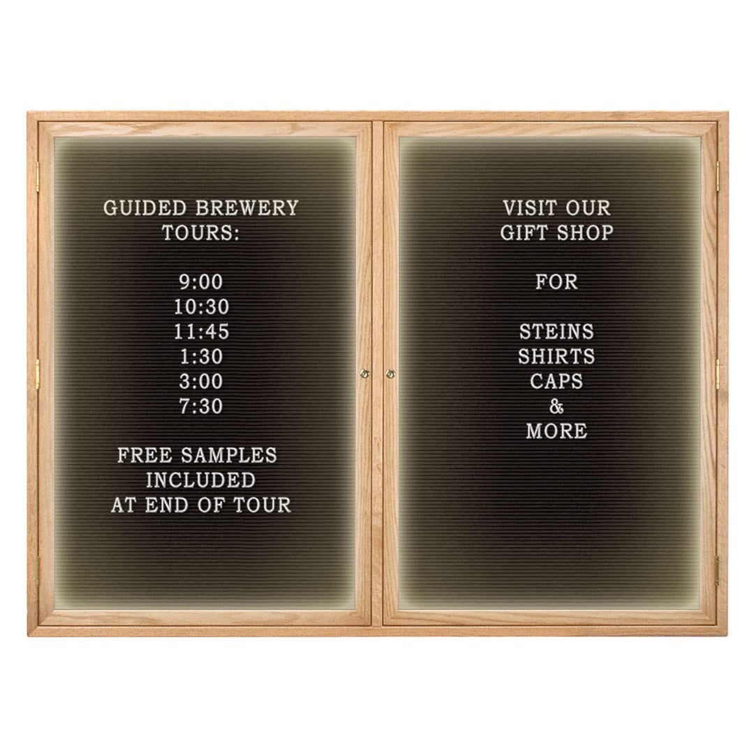 Illuminated Double Door Wood Indoor Enclosed Letterboard