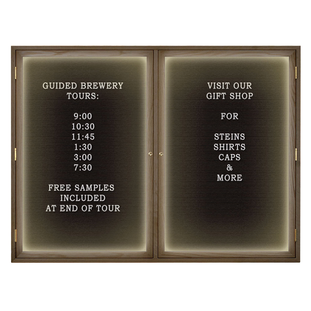 Illuminated Double Door Wood Indoor Enclosed Letterboard