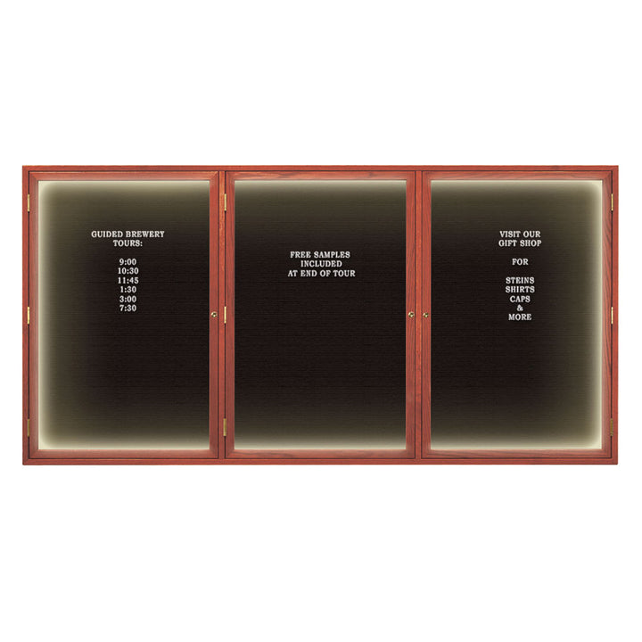 Illuminated Triple Door Wood Indoor Enclosed Letterboard