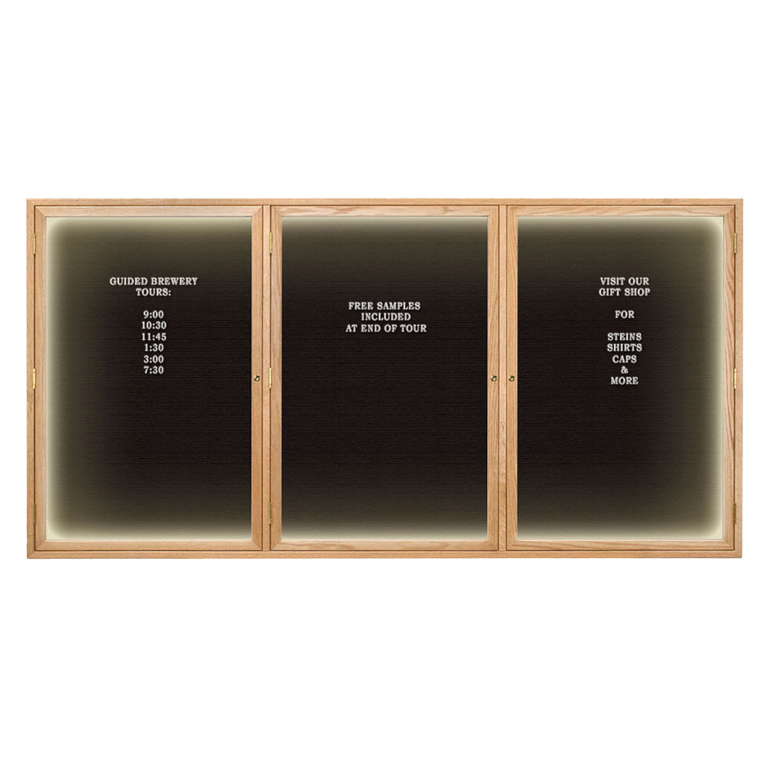 Illuminated Triple Door Wood Indoor Enclosed Letterboard