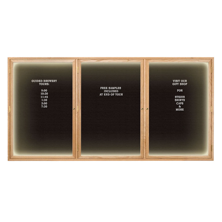 Illuminated Triple Door Wood Indoor Enclosed Letterboard