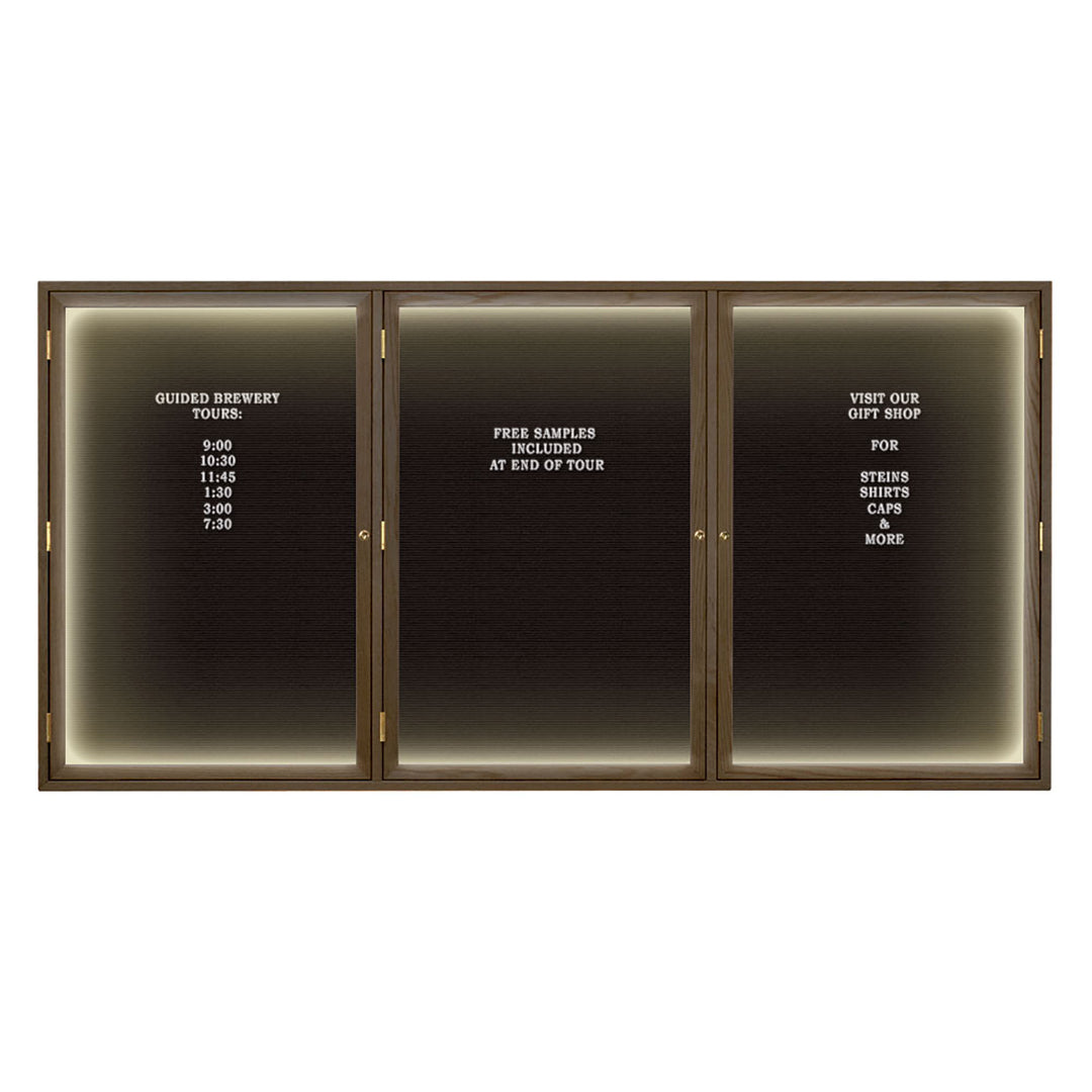 Illuminated Triple Door Wood Indoor Enclosed Letterboard