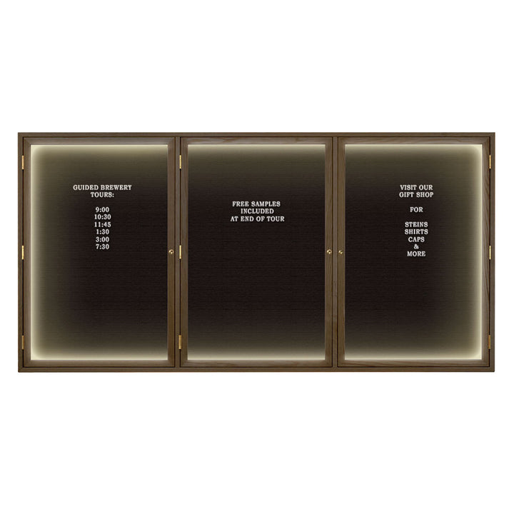 Illuminated Triple Door Wood Indoor Enclosed Letterboard