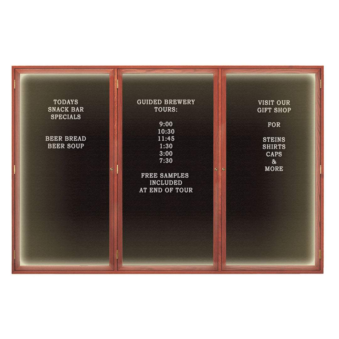 Illuminated Triple Door Wood Indoor Enclosed Letterboard