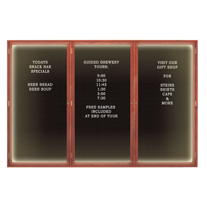 Illuminated Triple Door Wood Indoor Enclosed Letterboard