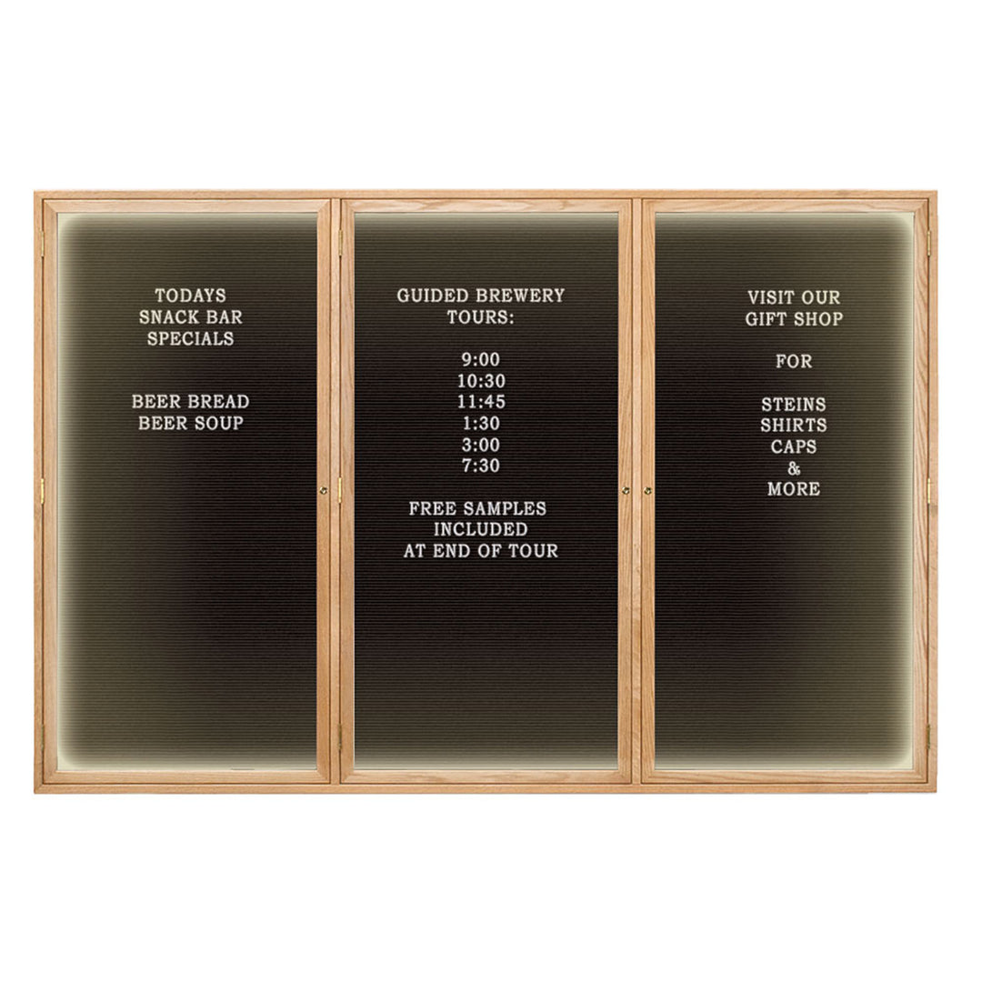 Illuminated Triple Door Wood Indoor Enclosed Letterboard