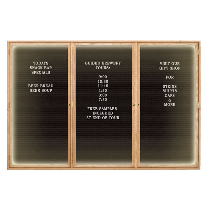 Illuminated Triple Door Wood Indoor Enclosed Letterboard