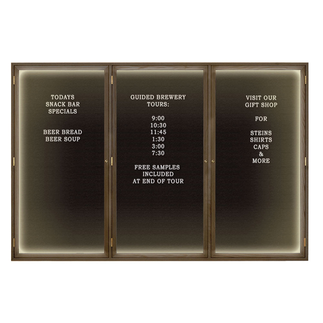 Illuminated Triple Door Wood Indoor Enclosed Letterboard