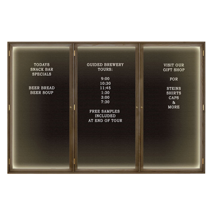 Illuminated Triple Door Wood Indoor Enclosed Letterboard