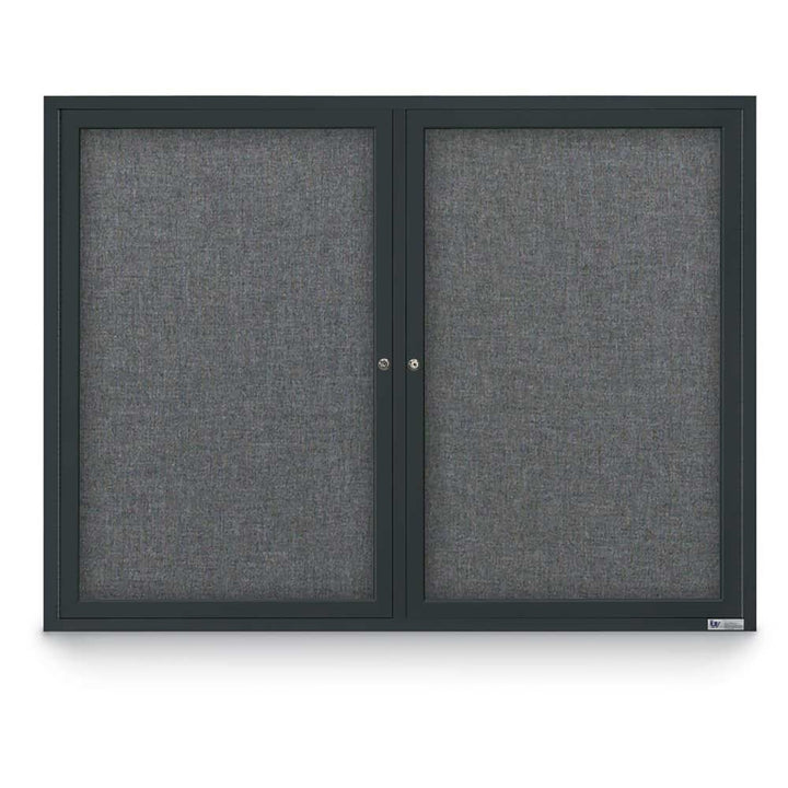 2 Door Enclosed Bulletin Board with Fabric Back - Aluminum Frame
