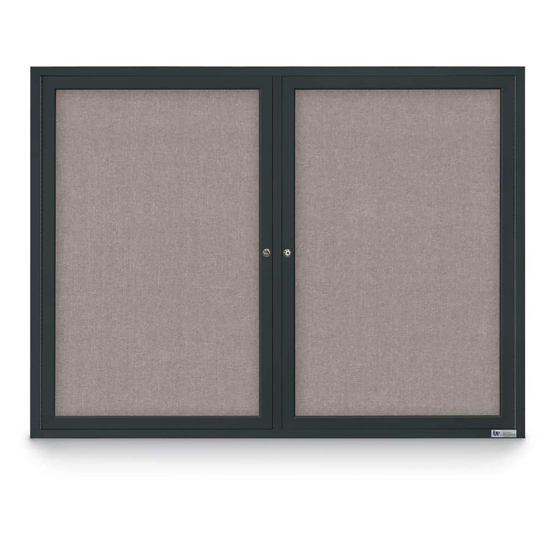 2 Door Enclosed Bulletin Board with Fabric Back - Aluminum Frame
