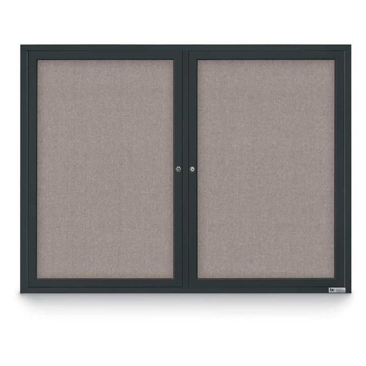 2 Door Enclosed Bulletin Board with Fabric Back - Aluminum Frame