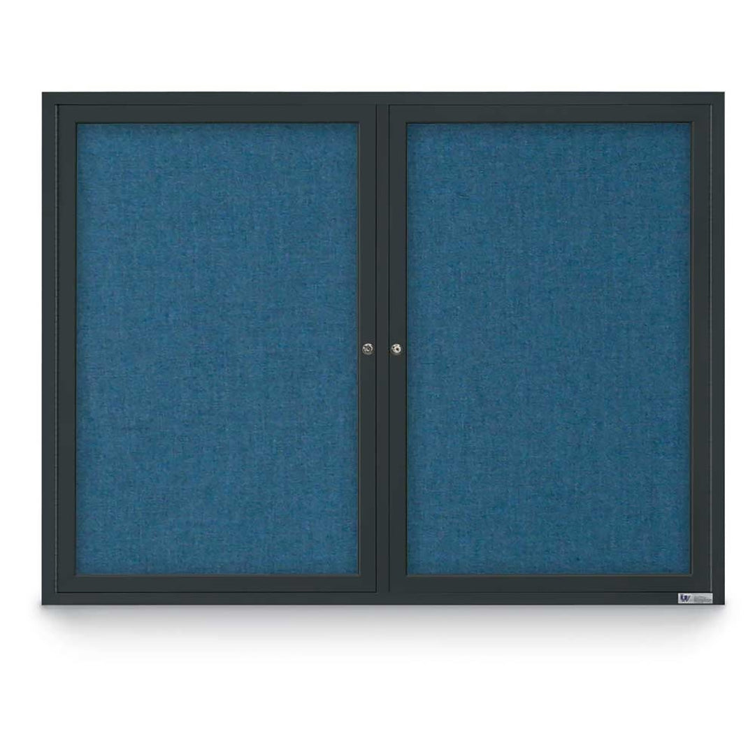 2 Door Enclosed Bulletin Board with Fabric Back - Aluminum Frame