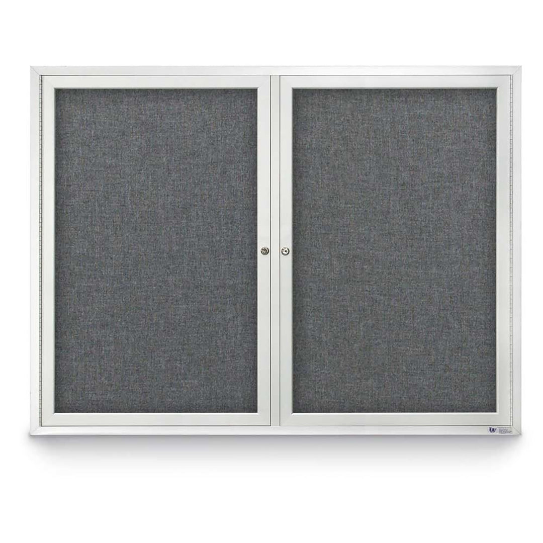 2 Door Enclosed Bulletin Board with Fabric Back - Aluminum Frame