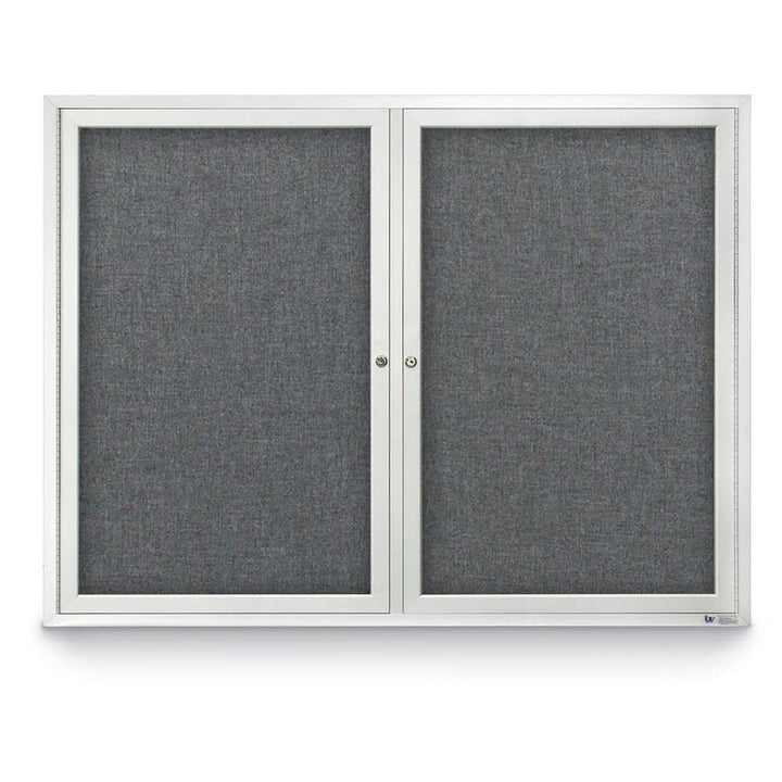 2 Door Enclosed Bulletin Board with Fabric Back - Aluminum Frame