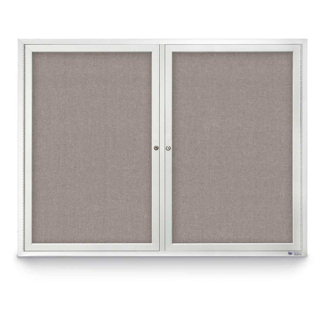 2 Door Enclosed Bulletin Board with Fabric Back - Aluminum Frame