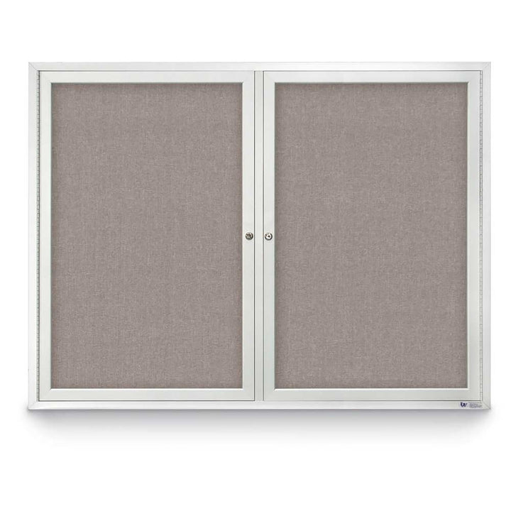 2 Door Enclosed Bulletin Board with Fabric Back - Aluminum Frame