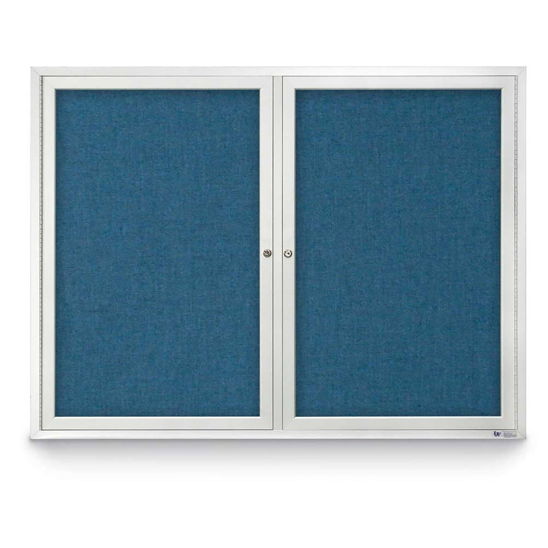 2 Door Enclosed Bulletin Board with Fabric Back - Aluminum Frame