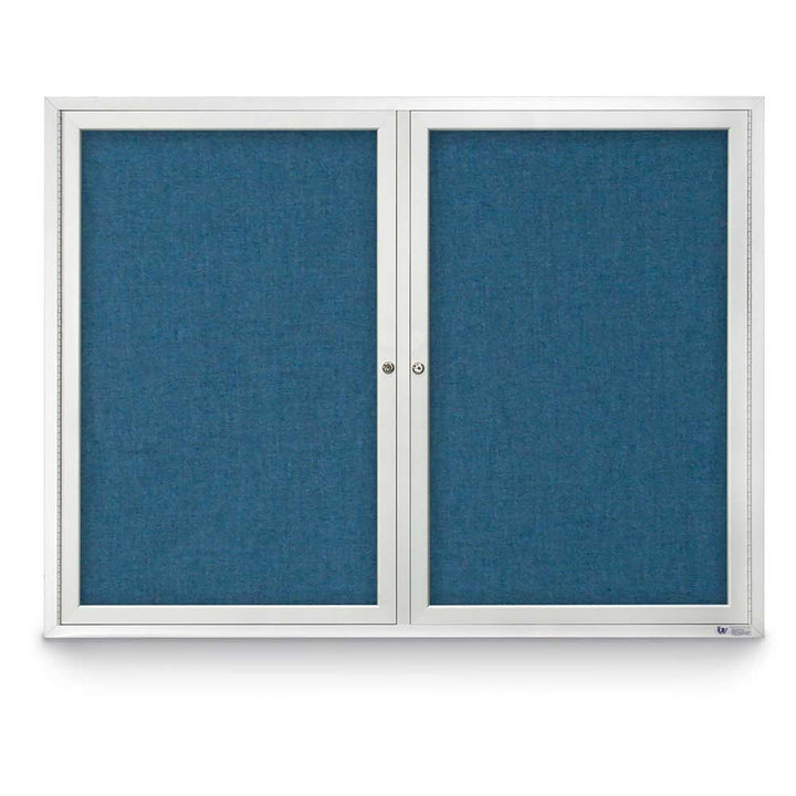 2 Door Enclosed Bulletin Board with Fabric Back - Aluminum Frame