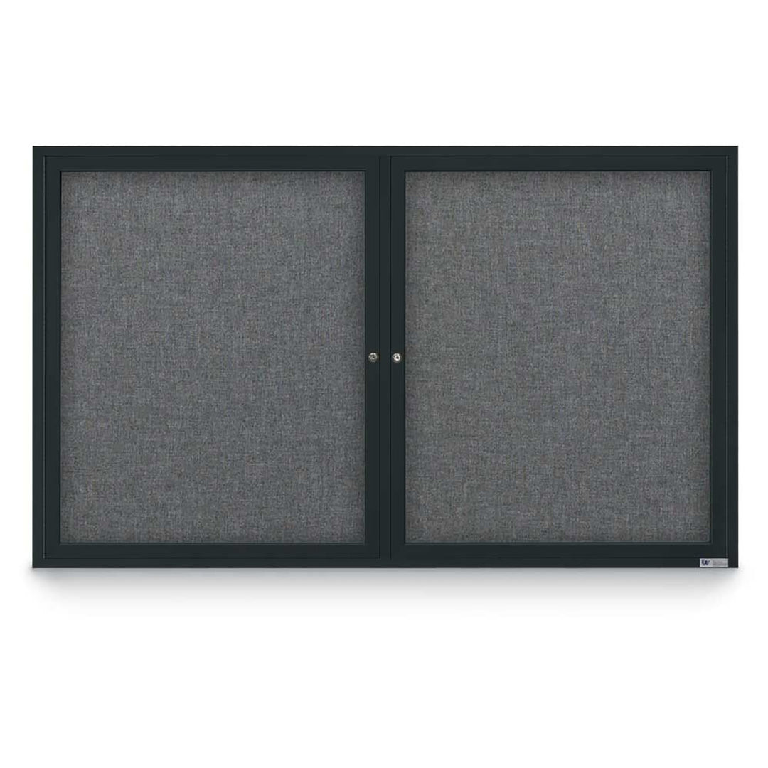 2 Door Enclosed Bulletin Board with Fabric Back - Aluminum Frame