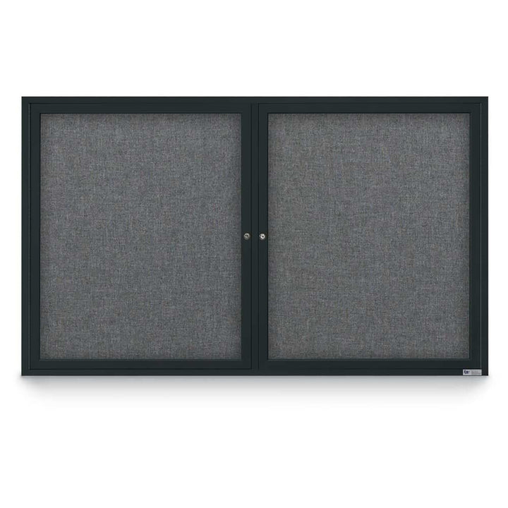 2 Door Enclosed Bulletin Board with Fabric Back - Aluminum Frame