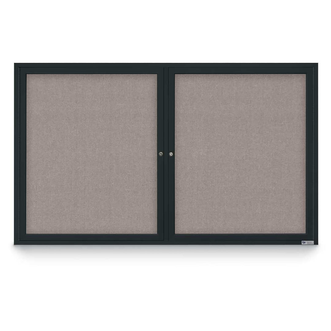 2 Door Enclosed Bulletin Board with Fabric Back - Aluminum Frame