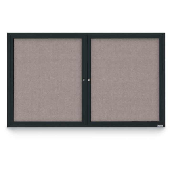 2 Door Enclosed Bulletin Board with Fabric Back - Aluminum Frame