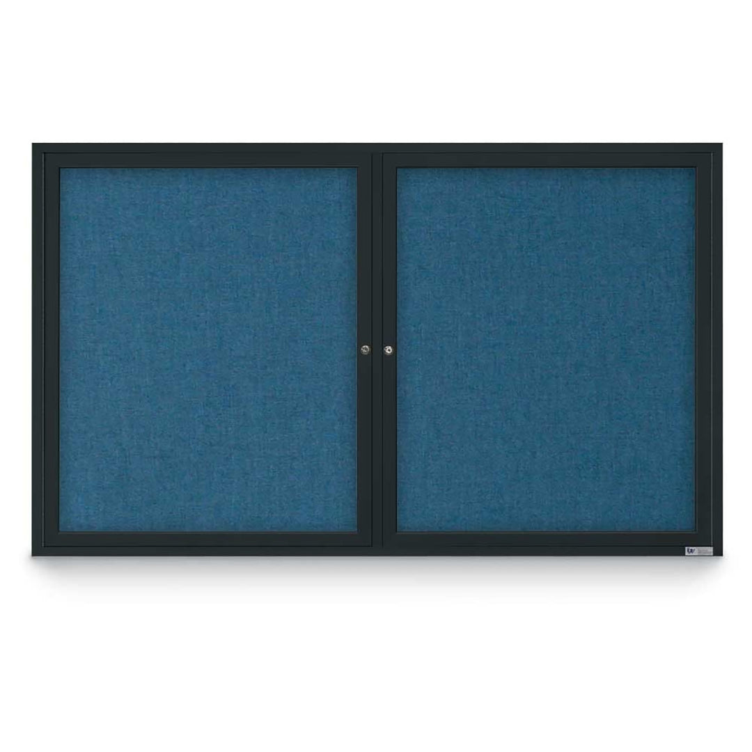 2 Door Enclosed Bulletin Board with Fabric Back - Aluminum Frame