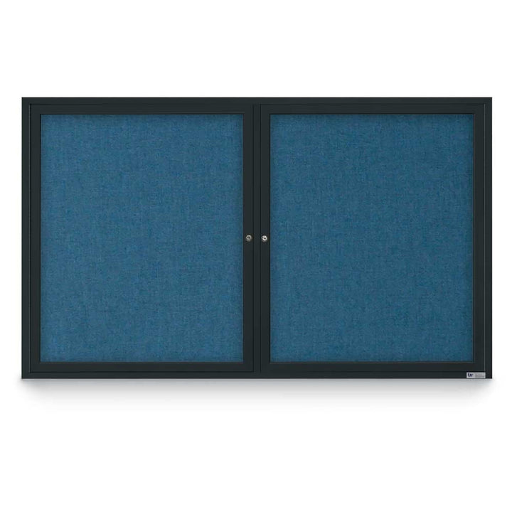 2 Door Enclosed Bulletin Board with Fabric Back - Aluminum Frame