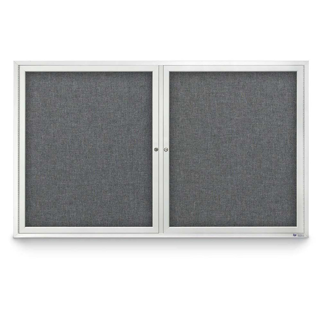 2 Door Enclosed Bulletin Board with Fabric Back - Aluminum Frame