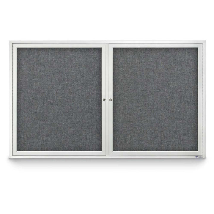 2 Door Enclosed Bulletin Board with Fabric Back - Aluminum Frame