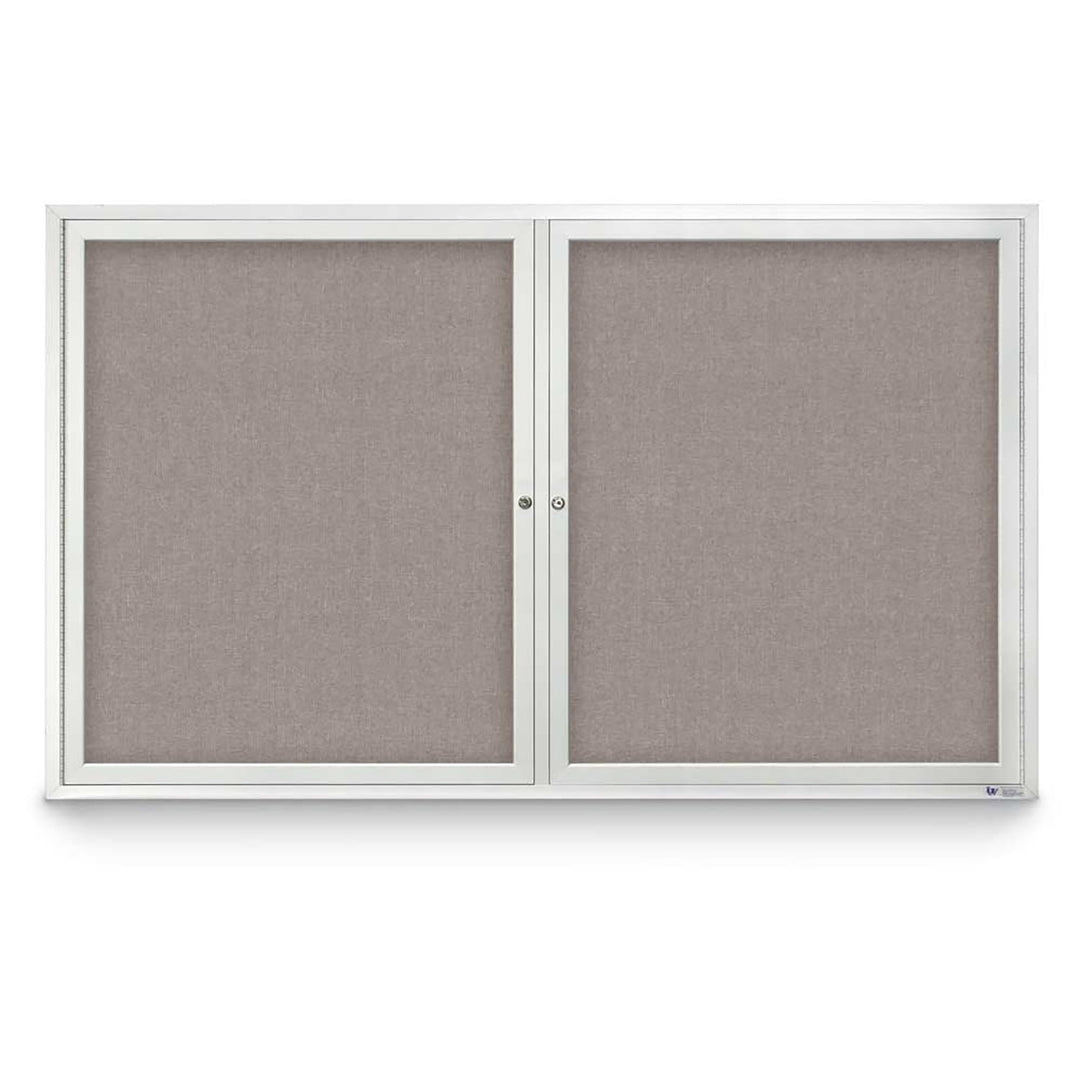 2 Door Enclosed Bulletin Board with Fabric Back - Aluminum Frame