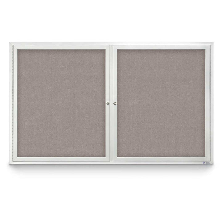 2 Door Enclosed Bulletin Board with Fabric Back - Aluminum Frame