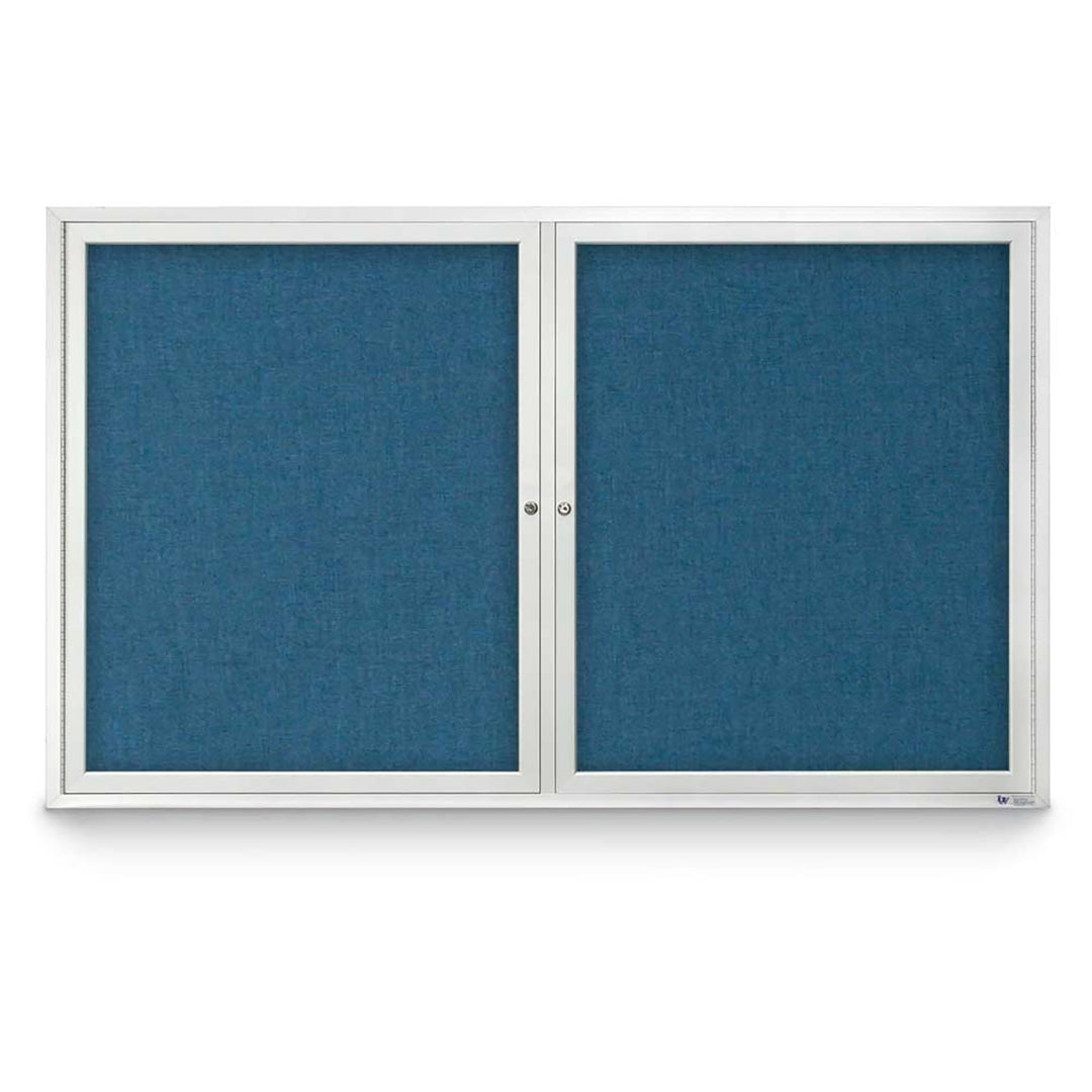 2 Door Enclosed Bulletin Board with Fabric Back - Aluminum Frame