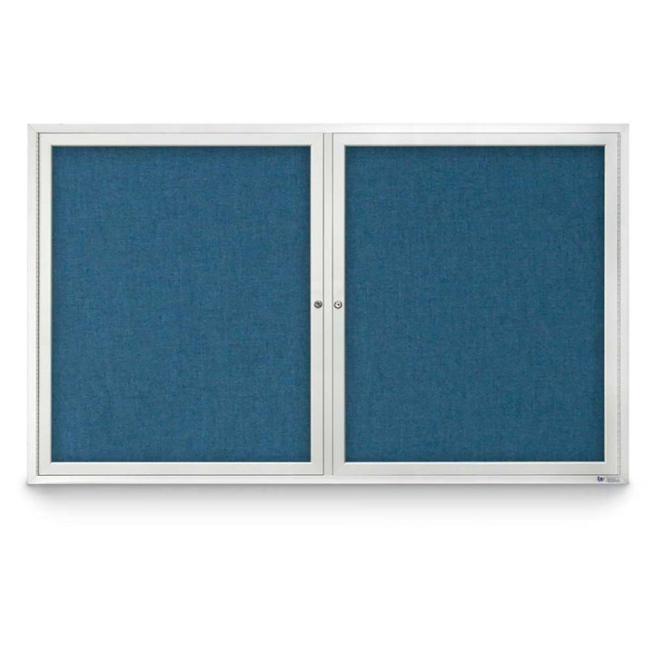 2 Door Enclosed Bulletin Board with Fabric Back - Aluminum Frame