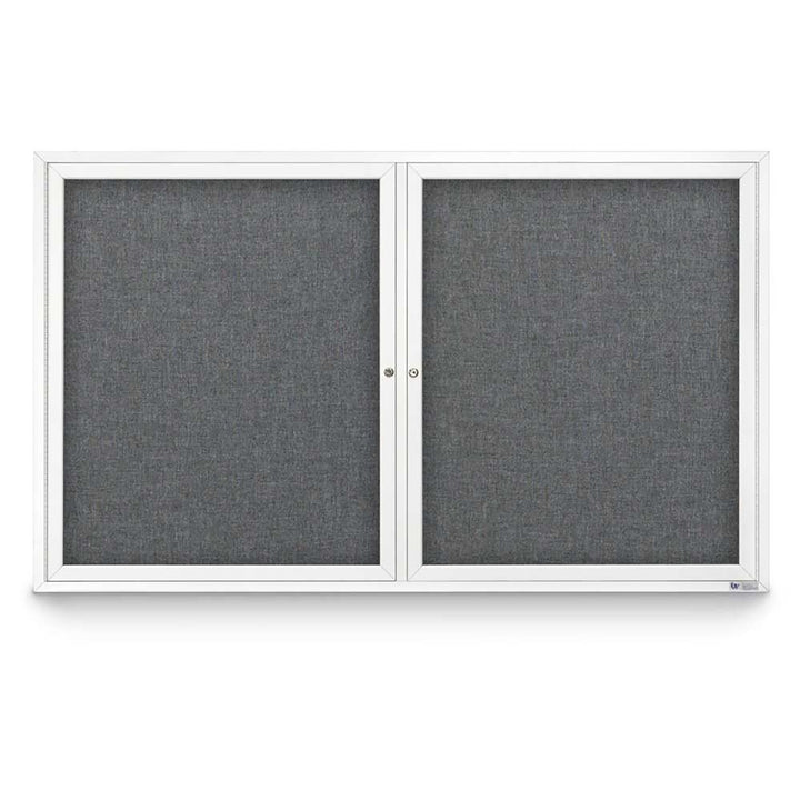 2 Door Enclosed Bulletin Board with Fabric Back - Aluminum Frame