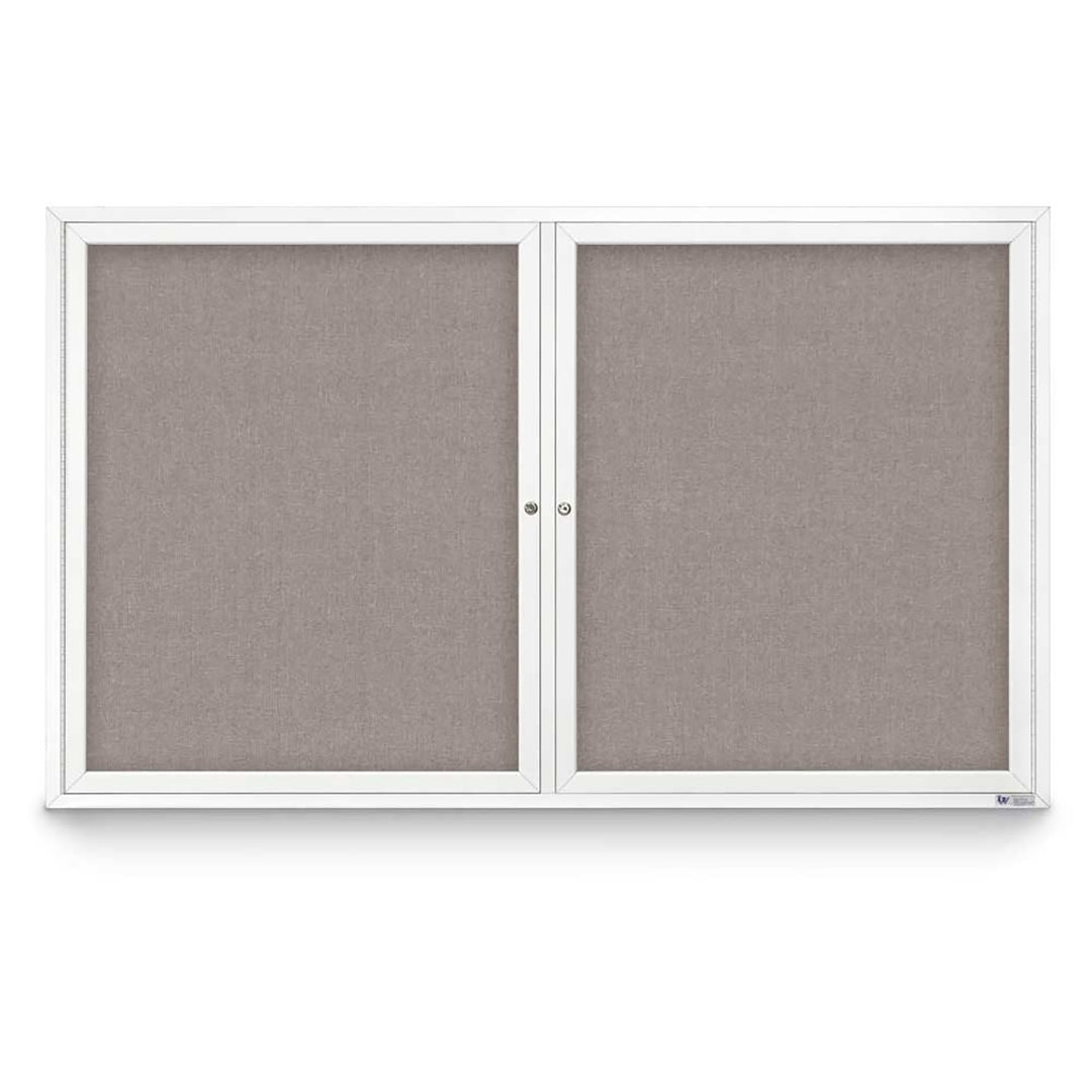 2 Door Enclosed Bulletin Board with Fabric Back - Aluminum Frame