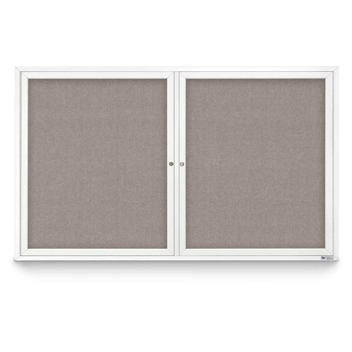 2 Door Enclosed Bulletin Board with Fabric Back - Aluminum Frame