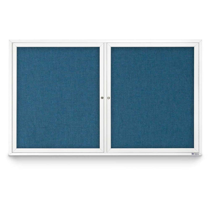 2 Door Enclosed Bulletin Board with Fabric Back - Aluminum Frame