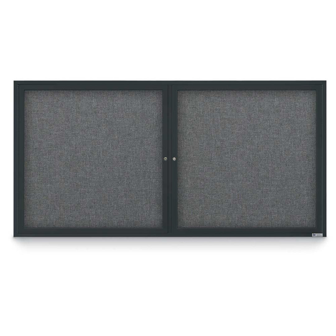 2 Door Enclosed Bulletin Board with Fabric Back - Aluminum Frame