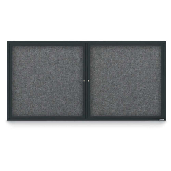 2 Door Enclosed Bulletin Board with Fabric Back - Aluminum Frame