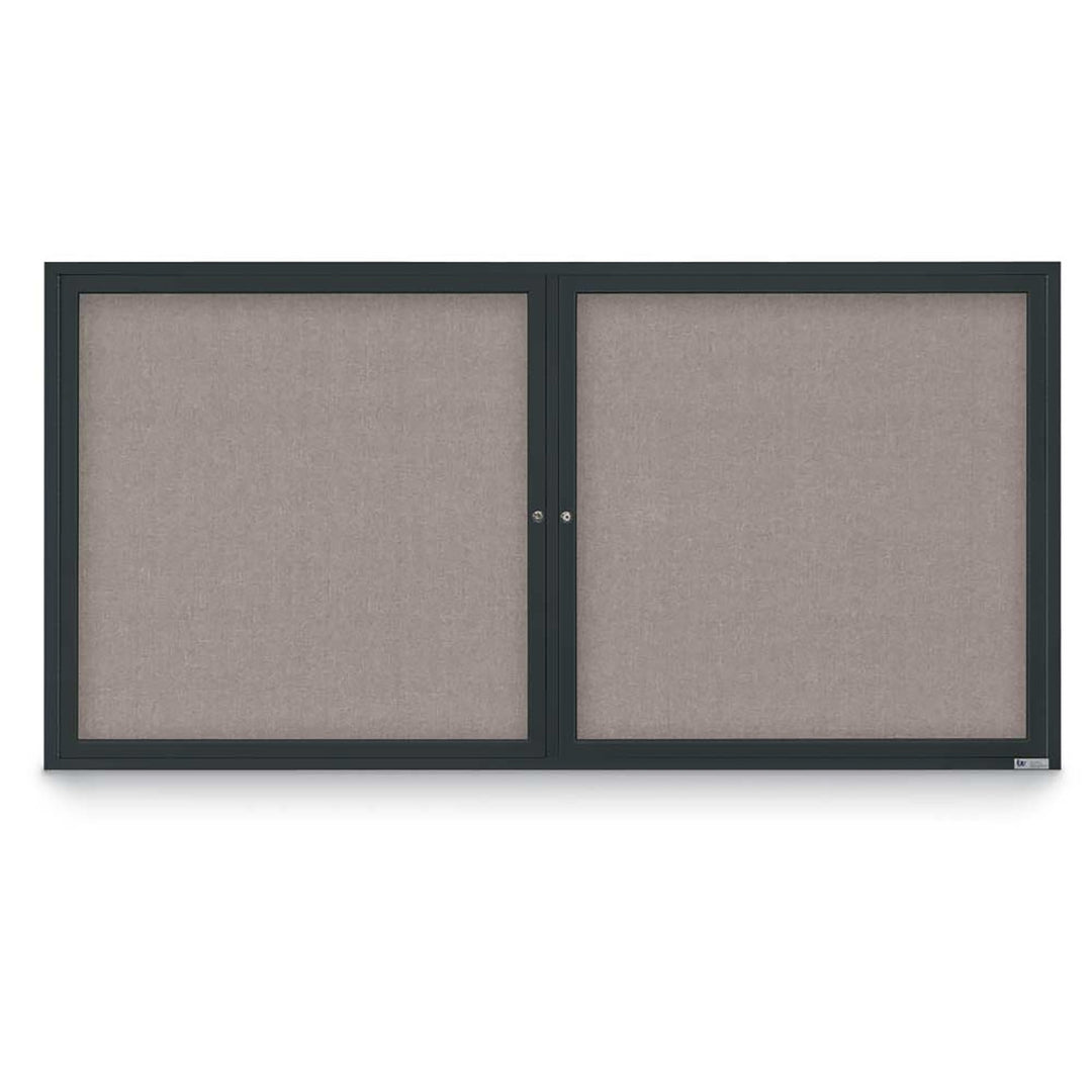 2 Door Enclosed Bulletin Board with Fabric Back - Aluminum Frame