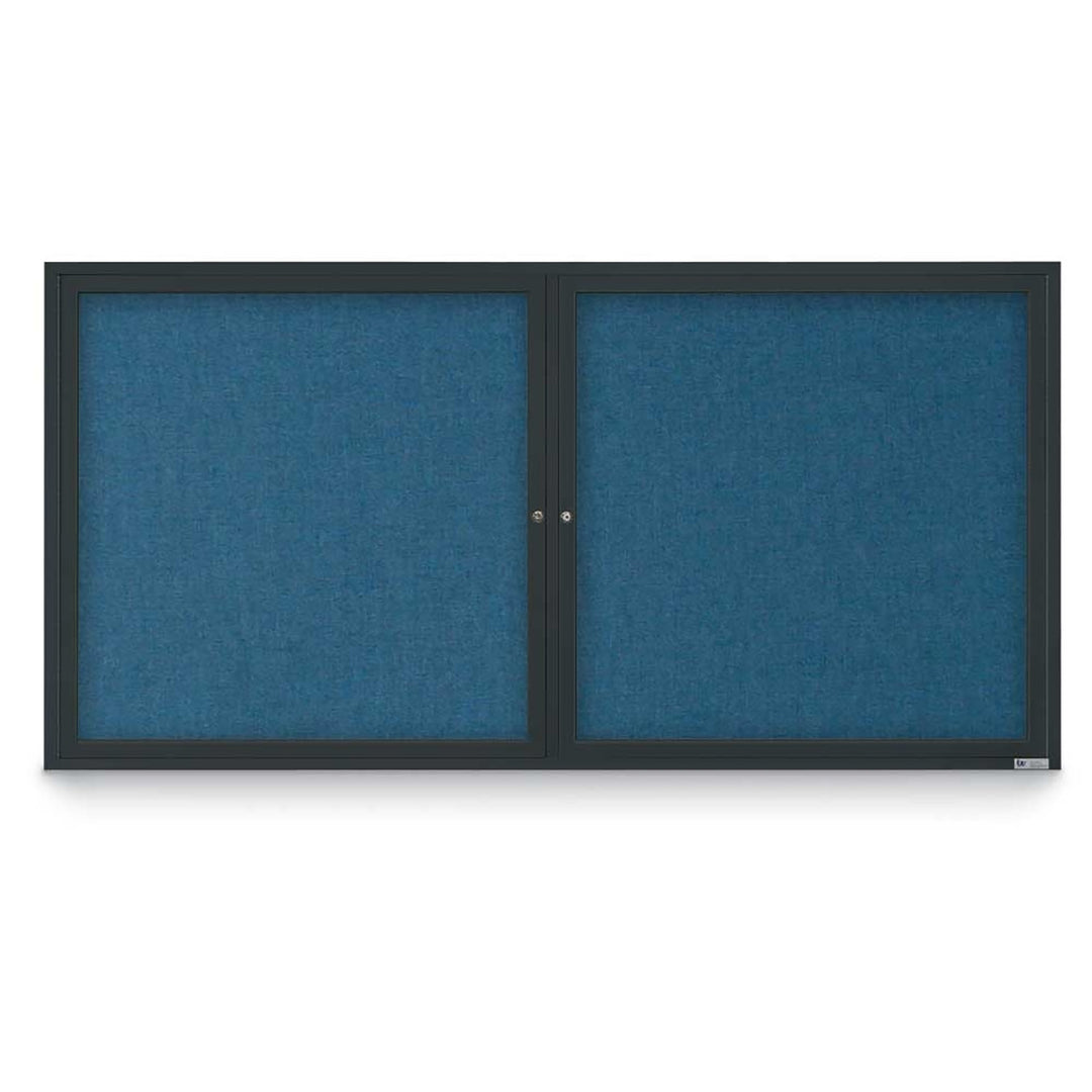 2 Door Enclosed Bulletin Board with Fabric Back - Aluminum Frame