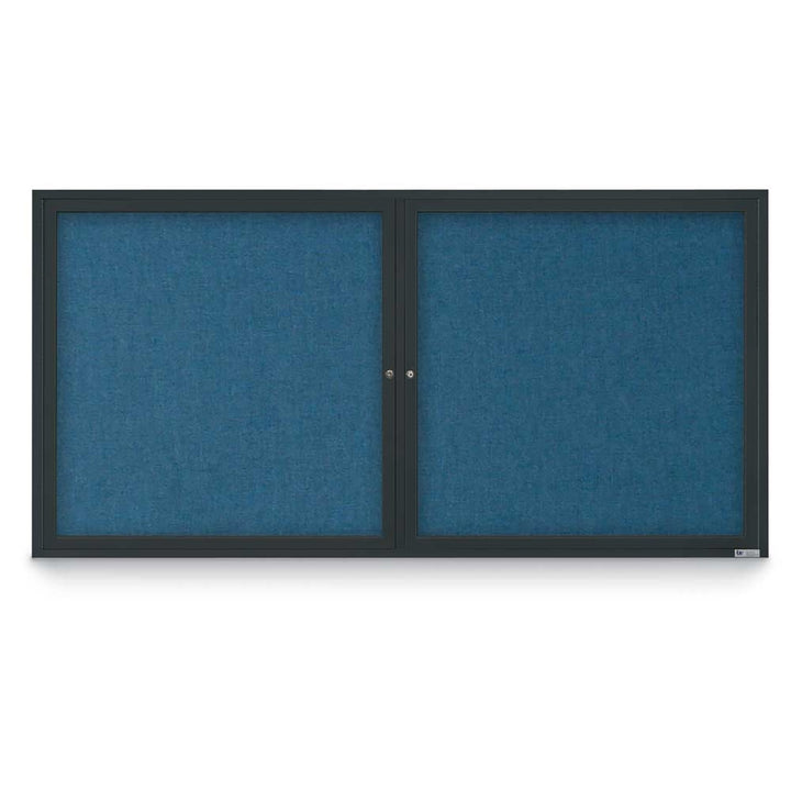 2 Door Enclosed Bulletin Board with Fabric Back - Aluminum Frame