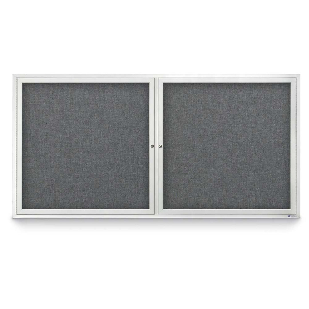 2 Door Enclosed Bulletin Board with Fabric Back - Aluminum Frame