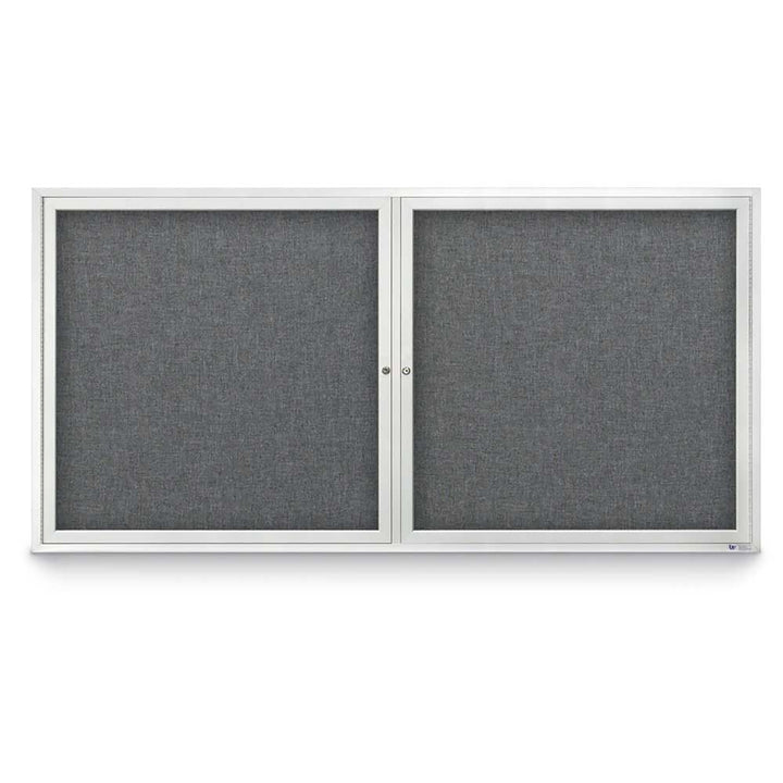 2 Door Enclosed Bulletin Board with Fabric Back - Aluminum Frame
