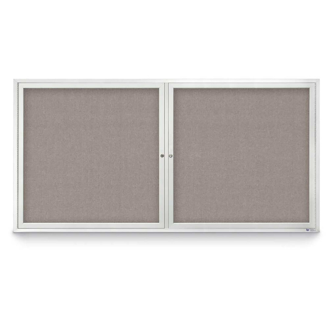 2 Door Enclosed Bulletin Board with Fabric Back - Aluminum Frame
